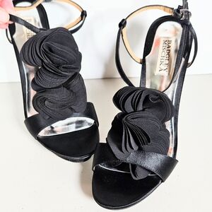 Badgley Mischka Randee Black Satin Heels Dressy Occasion 9.5